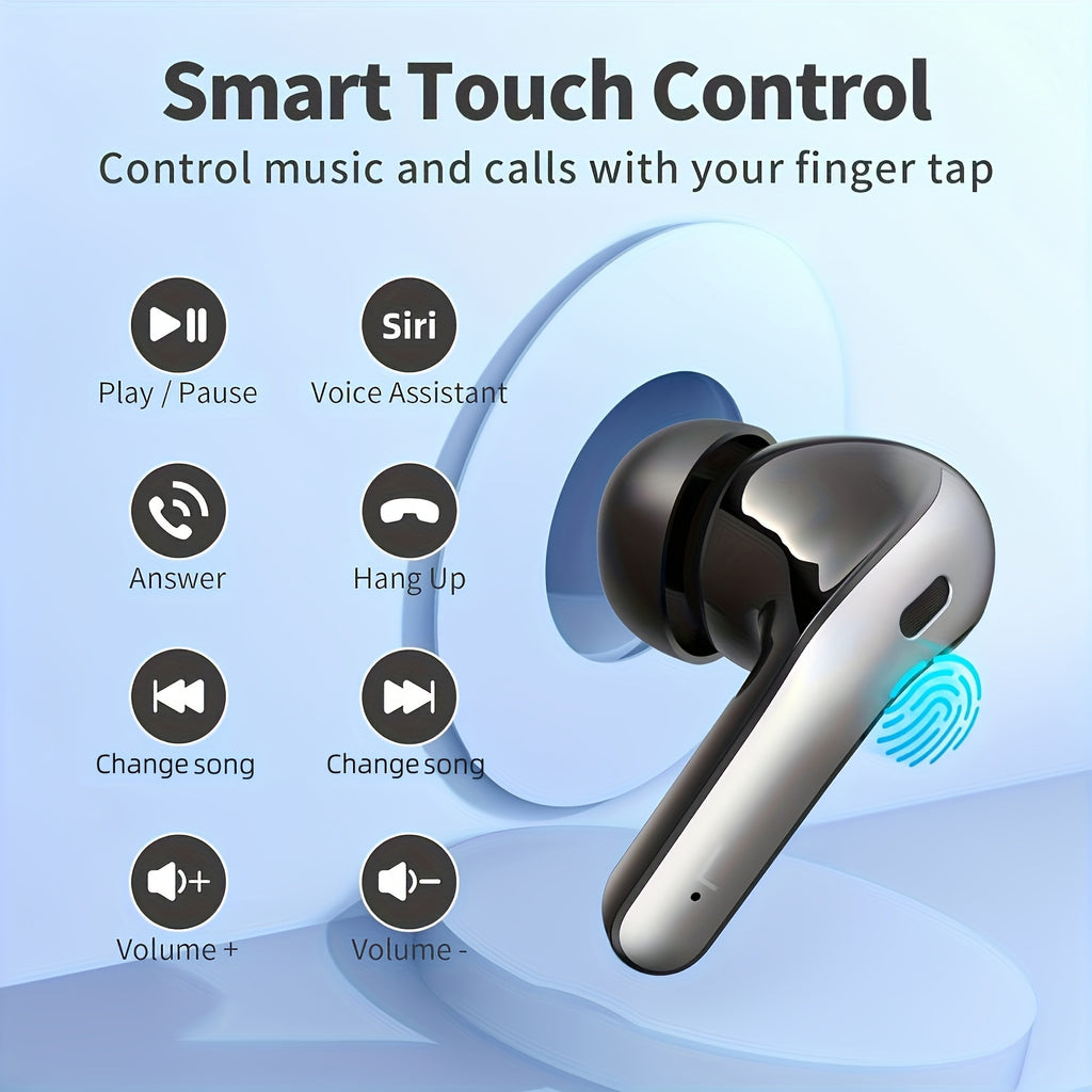 LIFEBEE Wireless Earbuds with 60H Playback, LED Power Display, Noise Cancelling Voice Call, Touch Control, Lightweight In-Ear Headphones with Condenser Mic, Rechargeable Lithium Polymer Battery, Type-C USB Charging, Compatibl