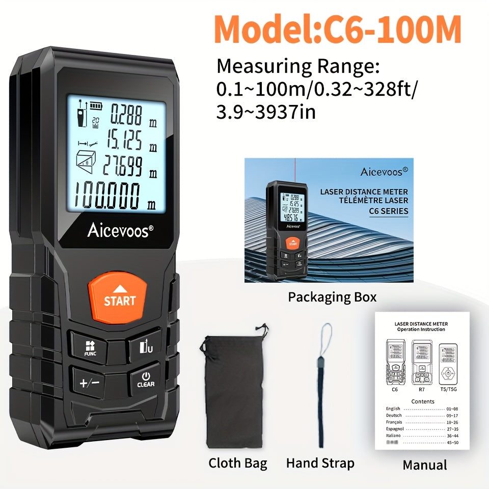 AICEVOOS High Accuracy Laser Distance Meter, 50M 70M 100M 120M, Electronic Ruler, Laser Measure, Battery Powered, ≤36V, ≥0.4 Mw And <1 Mw, with Rubber Material, Without Battery, Koningsdag, King'S Day