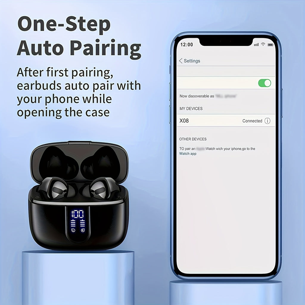 LIFEBEE Wireless Earbuds with 60H Playback, LED Power Display, Noise Cancelling Voice Call, Touch Control, Lightweight In-Ear Headphones with Condenser Mic, Rechargeable Lithium Polymer Battery, Type-C USB Charging, Compatibl