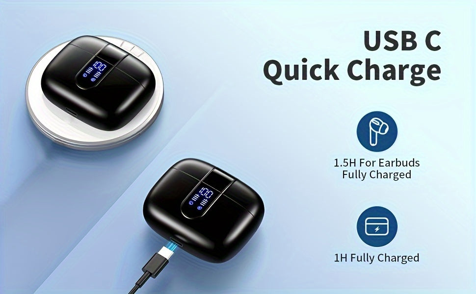 LIFEBEE Wireless Earbuds with 60H Playback, LED Power Display, Noise Cancelling Voice Call, Touch Control, Lightweight In-Ear Headphones with Condenser Mic, Rechargeable Lithium Polymer Battery, Type-C USB Charging, Compatibl
