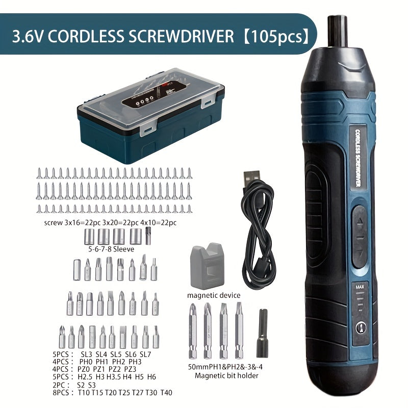1 Set of Torque-adjustable Straight Handle 3.6V Electric Screwdriver, Small Multi-functional Disassembly and Tightening Screwdriver with Lithium Battery
