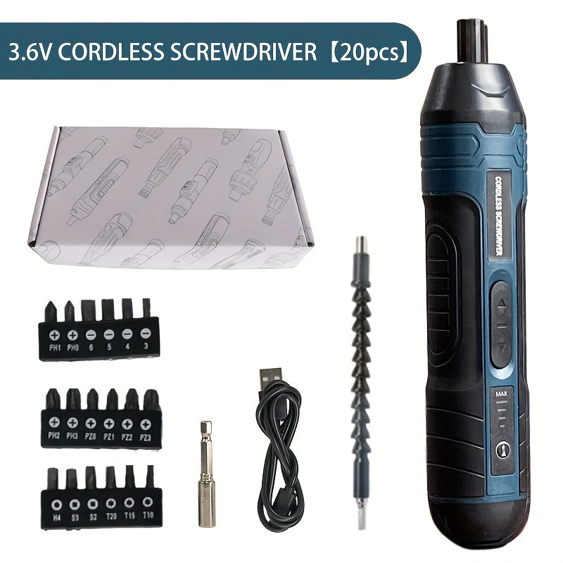 1 Set of Torque-adjustable Straight Handle 3.6V Electric Screwdriver, Small Multi-functional Disassembly and Tightening Screwdriver with Lithium Battery
