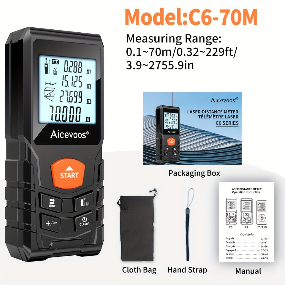 AICEVOOS High Accuracy Laser Distance Meter, 50M 70M 100M 120M, Electronic Ruler, Laser Measure, Battery Powered, ≤36V, ≥0.4 Mw And <1 Mw, with Rubber Material, Without Battery, Koningsdag, King'S Day