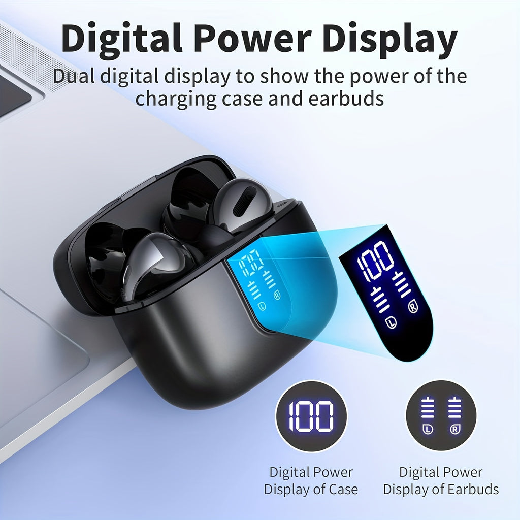 LIFEBEE Wireless Earbuds with 60H Playback, LED Power Display, Noise Cancelling Voice Call, Touch Control, Lightweight In-Ear Headphones with Condenser Mic, Rechargeable Lithium Polymer Battery, Type-C USB Charging, Compatibl