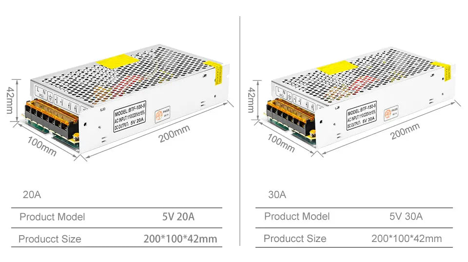 DC5V 2A 3A 4A 5A 8A 10A 12A 20A 30A 40A 60A Switch LED Power Supply Transformers Adapter WS2812B WS2801 SK6812 SK9822 LED Strip