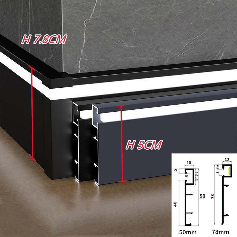 LED Aluminium Profile Baseboard 50/78mm 0.5M/1M Customized Hard Bar Light Suface Mounted Skirting Channel Linear Led lights