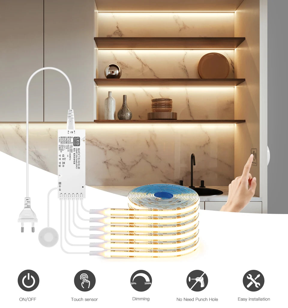 LED Acoustic Board Decorative COB Light Strip Touch Dimmable Wall Background Lamp Show Shelf Under Cabinet Bedroom Night Light