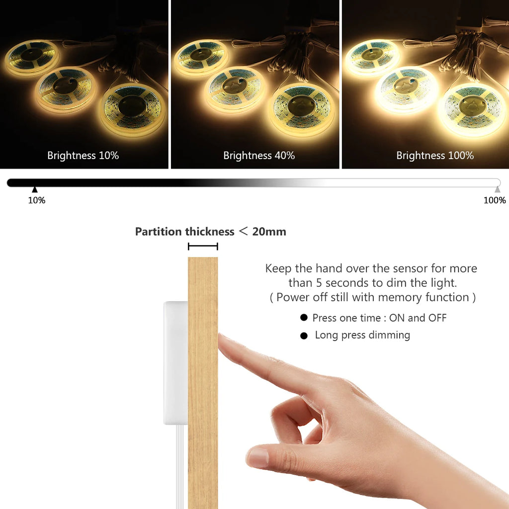 LED Acoustic Board Decorative COB Light Strip Touch Dimmable Wall Background Lamp Show Shelf Under Cabinet Bedroom Night Light