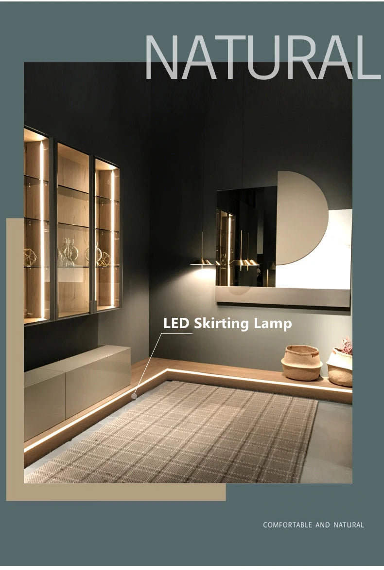 LED Aluminium Profile Baseboard 50/78mm 0.5M/1M Customized Hard Bar Light Suface Mounted Skirting Channel Linear Led lights