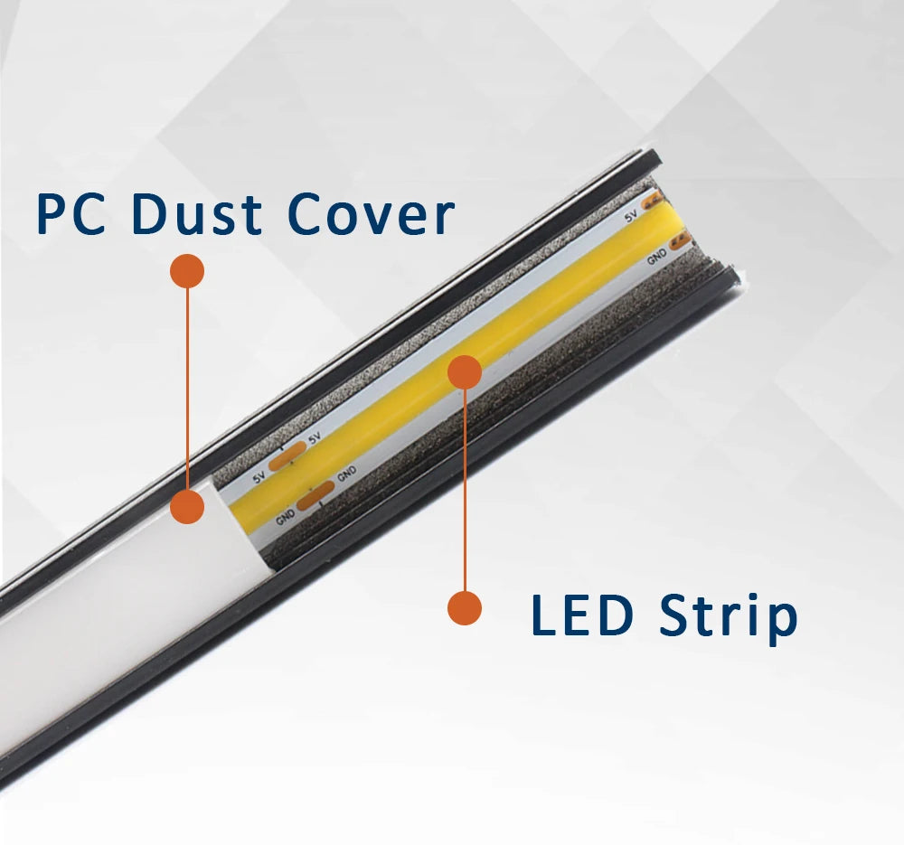 LED Strip Aluminum Profile 50CM Recessed Surface Mounted Aluminium Channel with Diffuser PC Cover for 8mm 10mm Linear Lighting