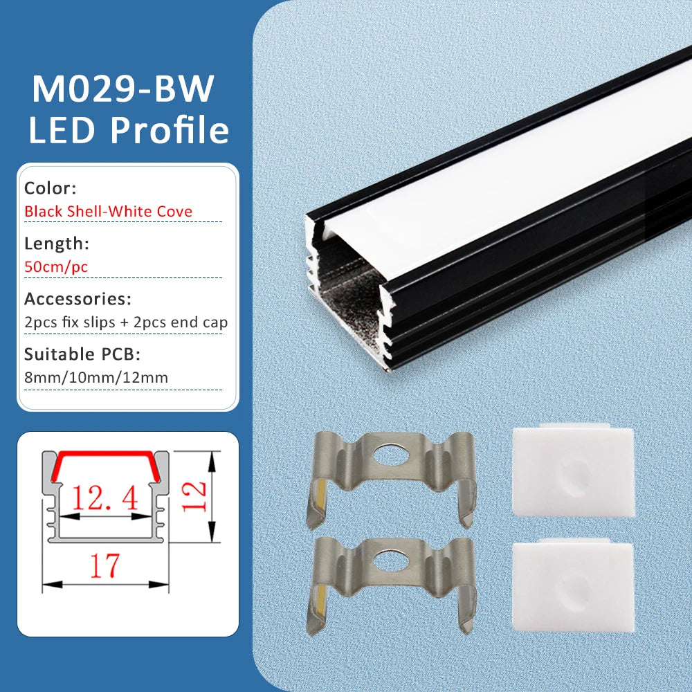 LED Strip Aluminum Profile 50CM Recessed Surface Mounted Aluminium Channel with Diffuser PC Cover for 8mm 10mm Linear Lighting