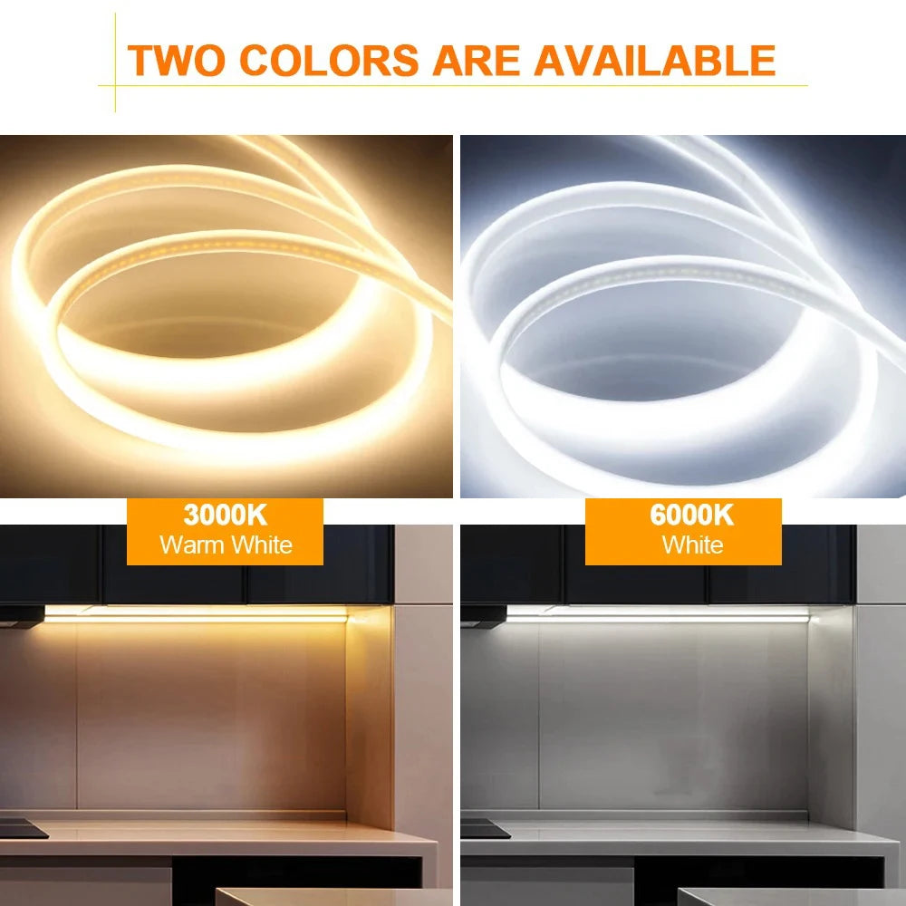 LED Lights Strip 220v with ON-OFF Switch Waterproof Outdoor COB Led Strip Flexible Ribbon Tape for Room Kitchen Garden Lighting