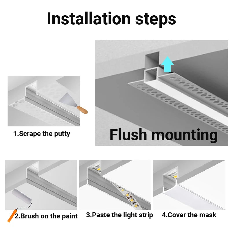 1-30PCS 0.5M/1M Efficient Aluminium LED Strip Light Embedded Installation Suitable for Ceiling and Wall lamps and lanterns