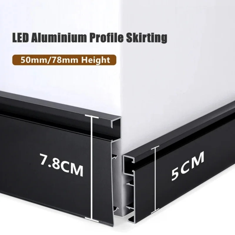 LED Aluminium Profile Baseboard 50/78mm 0.5M/1M Customized Hard Bar Light Suface Mounted Skirting Channel Linear Led lights