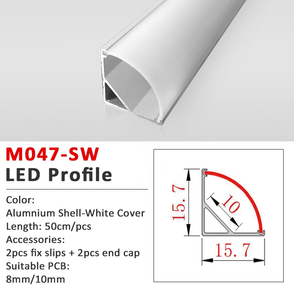 50CM LED Strip Light  Aluminium Profile Channel Silvery Black Diffuser PC Cover for 8mm/10mm/12mm Bar Cabinet Linear Lamp Decor