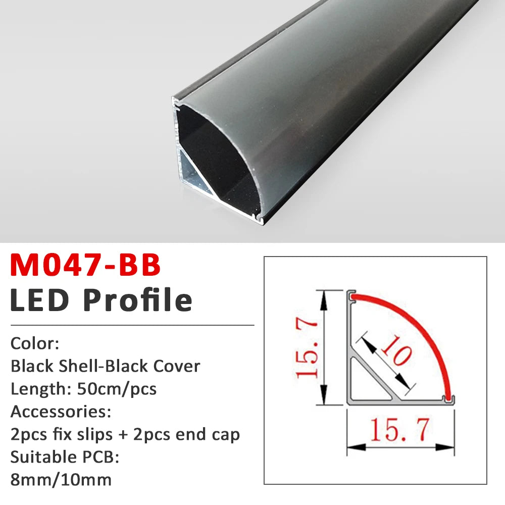 50CM LED Strip Light  Aluminium Profile Channel Silvery Black Diffuser PC Cover for 8mm/10mm/12mm Bar Cabinet Linear Lamp Decor