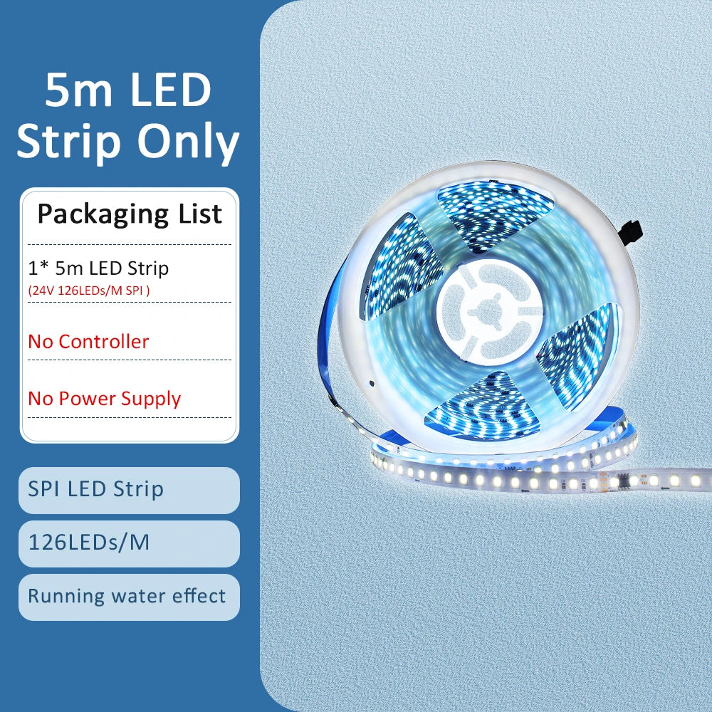 5M 10M 15M 20M Running Water Flowing LED Strip Light DC 24V WS2811 SMD2835 Horse Race Pixel Addressable Flexible Linear Lamp Set