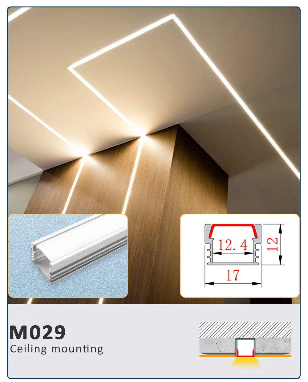 LED Strip Aluminum Profile 50CM Recessed Surface Mounted Aluminium Channel with Diffuser PC Cover for 8mm 10mm Linear Lighting