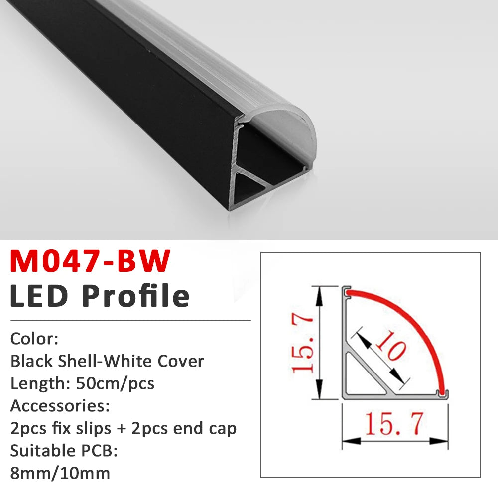 50CM LED Strip Light  Aluminium Profile Channel Silvery Black Diffuser PC Cover for 8mm/10mm/12mm Bar Cabinet Linear Lamp Decor