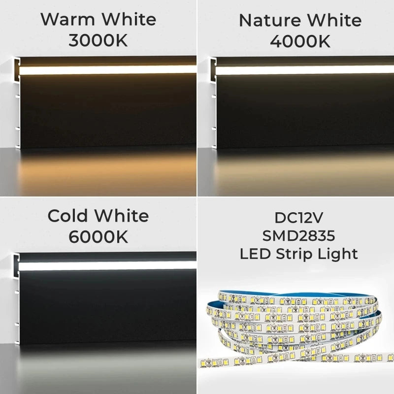 LED Aluminium Profile Baseboard 50/78mm 0.5M/1M Customized Hard Bar Light Suface Mounted Skirting Channel Linear Led lights
