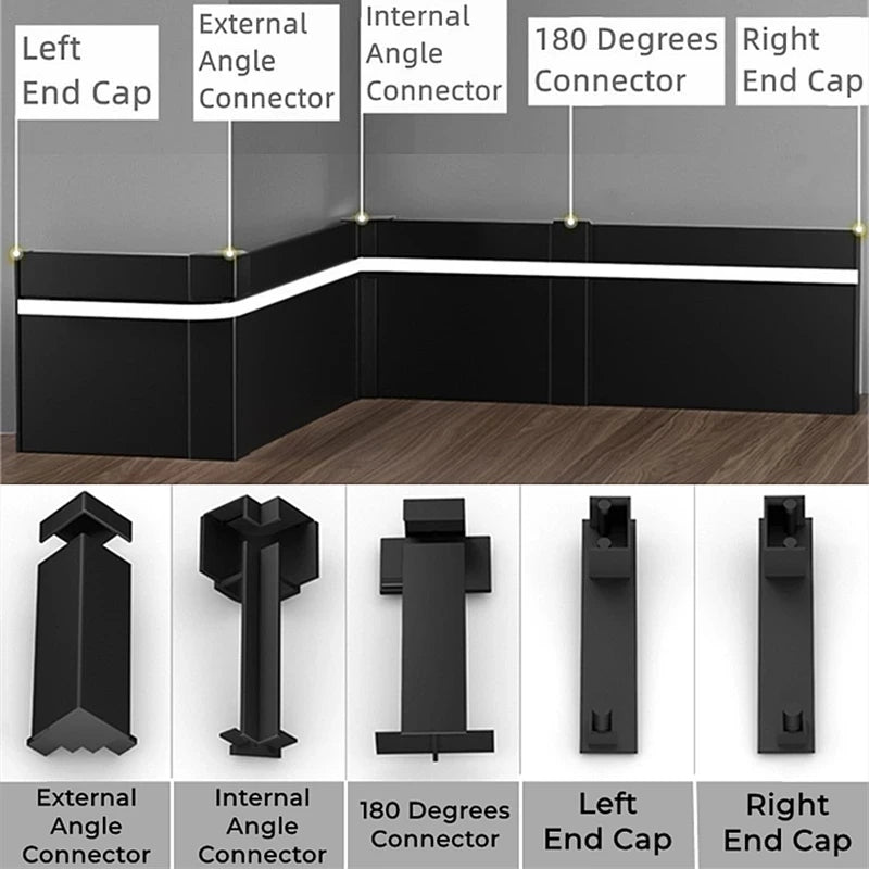 LED Aluminium Profile Baseboard 50/78mm 0.5M/1M Customized Hard Bar Light Suface Mounted Skirting Channel Linear Led lights