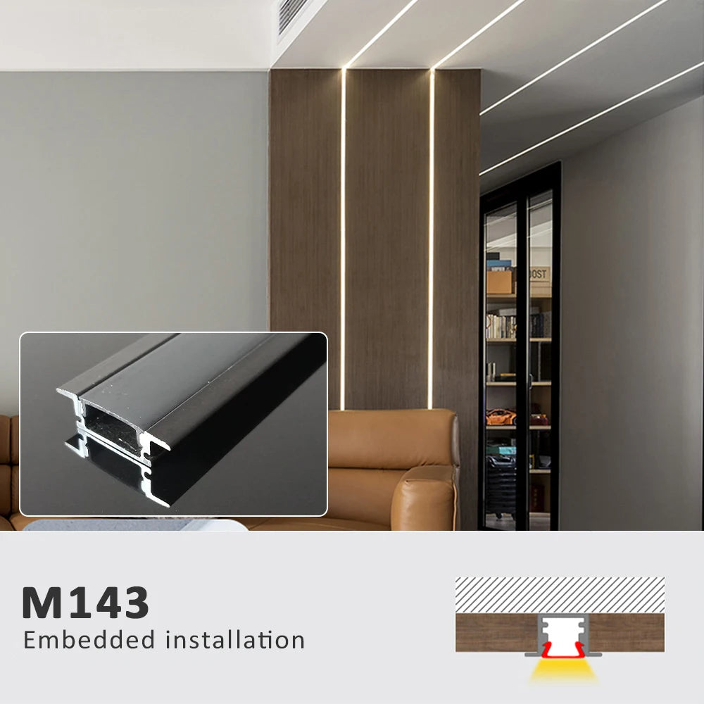 50CM LED Strip Light  Aluminium Profile Channel Silvery Black Diffuser PC Cover for 8mm/10mm/12mm Bar Cabinet Linear Lamp Decor