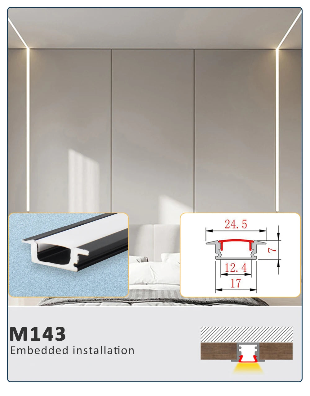 LED Strip Aluminum Profile 50CM Recessed Surface Mounted Aluminium Channel with Diffuser PC Cover for 8mm 10mm Linear Lighting