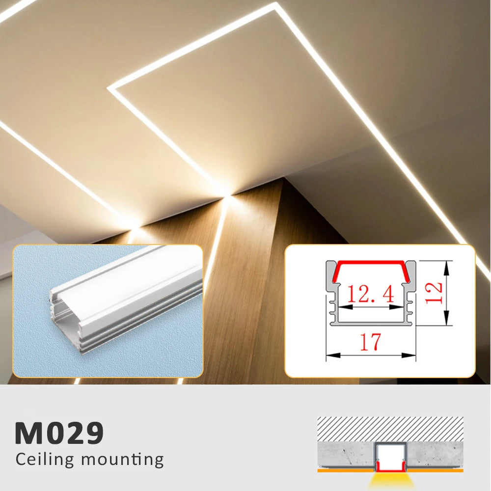 LED Strip Aluminum Profile 50CM Recessed Surface Mounted Aluminium Channel with Diffuser PC Cover for 8mm 10mm Linear Lighting