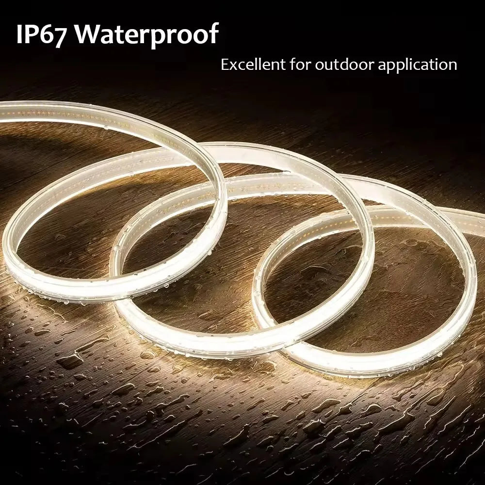 LED Lights Strip 220v with ON-OFF Switch Waterproof Outdoor COB Led Strip Flexible Ribbon Tape for Room Kitchen Garden Lighting