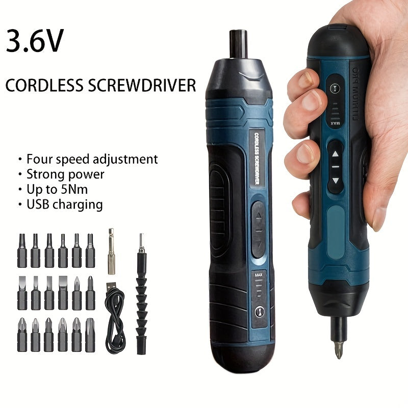 1 Set of Torque-adjustable Straight Handle 3.6V Electric Screwdriver, Small Multi-functional Disassembly and Tightening Screwdriver with Lithium Battery