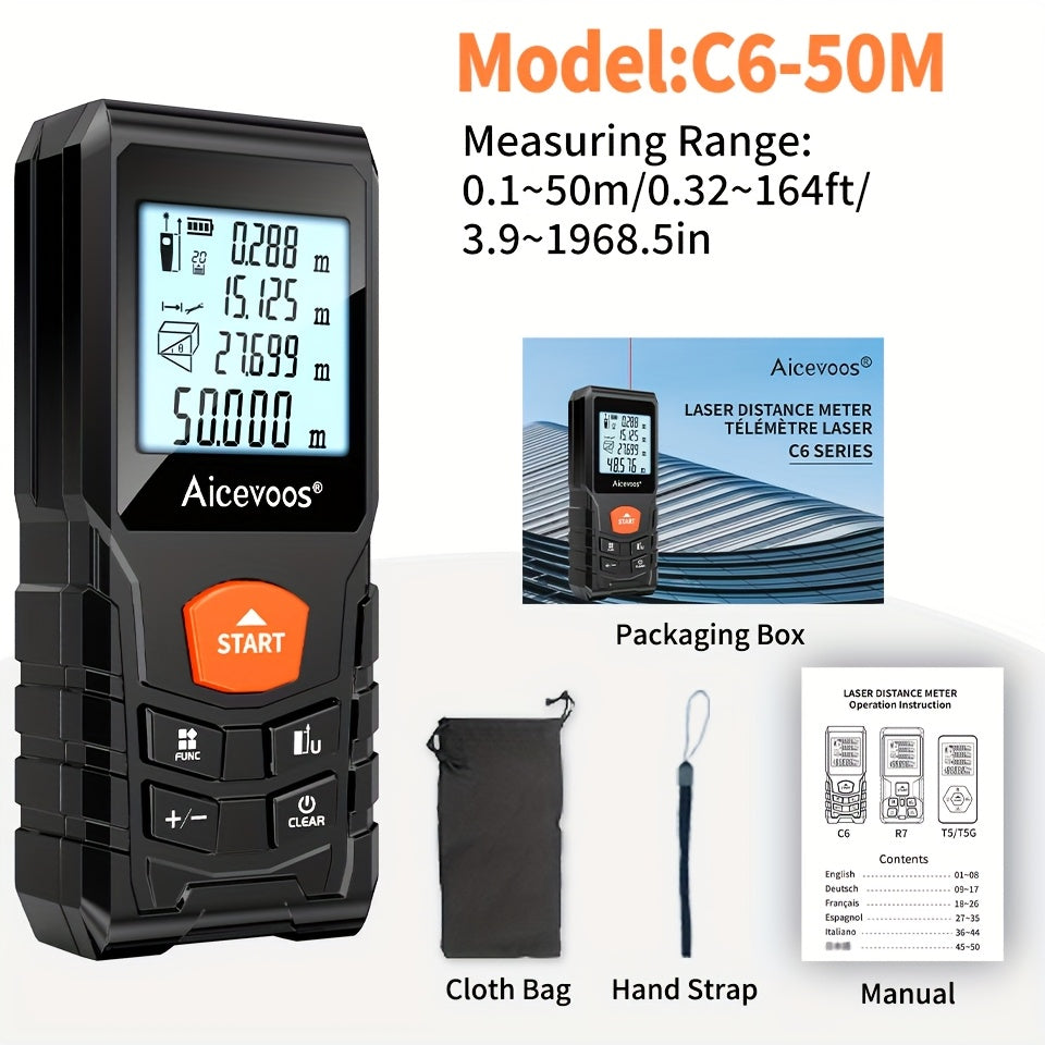 AICEVOOS High Accuracy Laser Distance Meter, 50M 70M 100M 120M, Electronic Ruler, Laser Measure, Battery Powered, ≤36V, ≥0.4 Mw And <1 Mw, with Rubber Material, Without Battery, Koningsdag, King'S Day