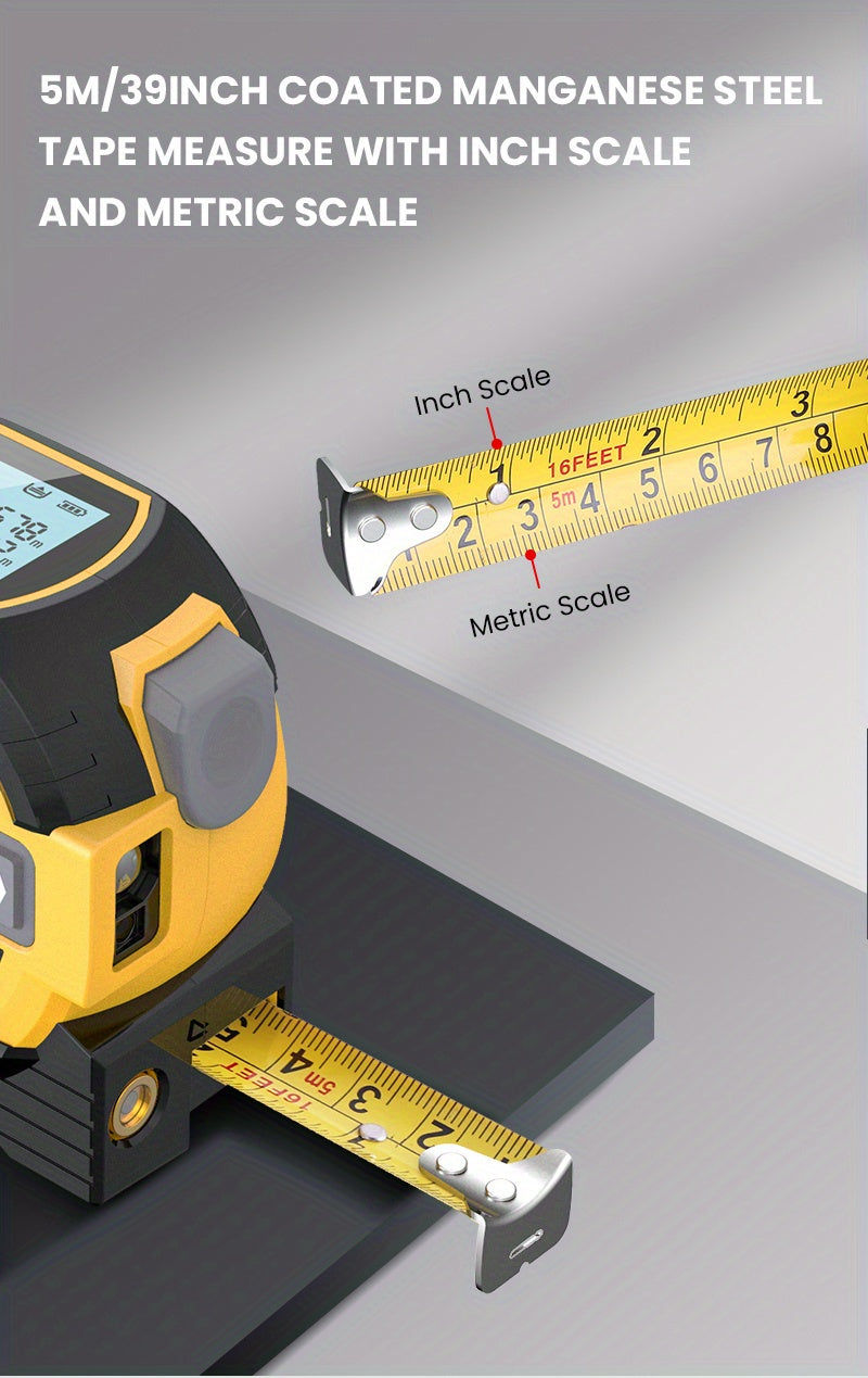 MIGPRC High-Precision Laser Rangefinder & Steel Tape Measure - Non-Waterproof, Alkaline Battery Powered