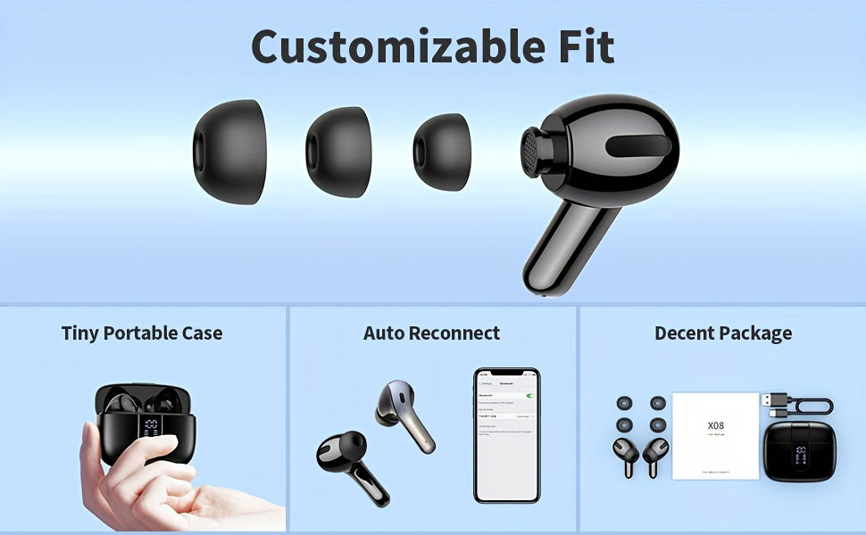 LIFEBEE Wireless Earbuds with 60H Playback, LED Power Display, Noise Cancelling Voice Call, Touch Control, Lightweight In-Ear Headphones with Condenser Mic, Rechargeable Lithium Polymer Battery, Type-C USB Charging, Compatibl