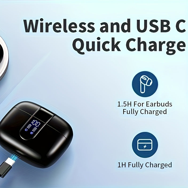 LIFEBEE Wireless Earbuds with 60H Playback, LED Power Display, Noise Cancelling Voice Call, Touch Control, Lightweight In-Ear Headphones with Condenser Mic, Rechargeable Lithium Polymer Battery, Type-C USB Charging, Compatibl